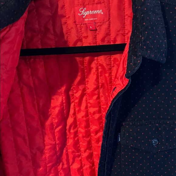 Supreme Other - SUPREME QUILTED CORDUROY POLKA DOT SHIRT NAVY RED DOTS FW13 SIZE LARGE